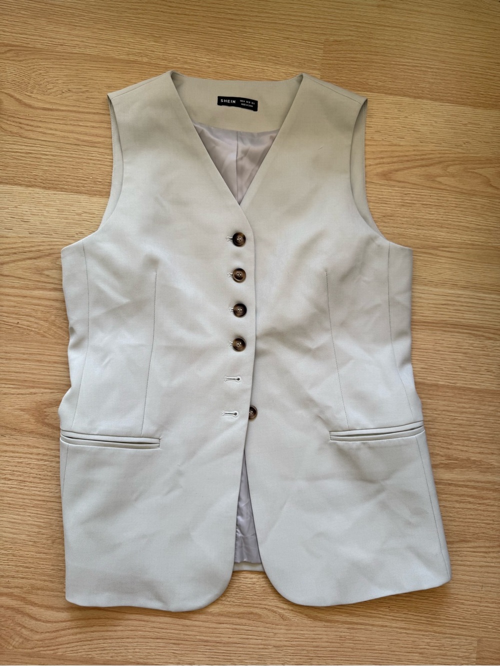 SHEIN Beige Button-Front Tailored Vest